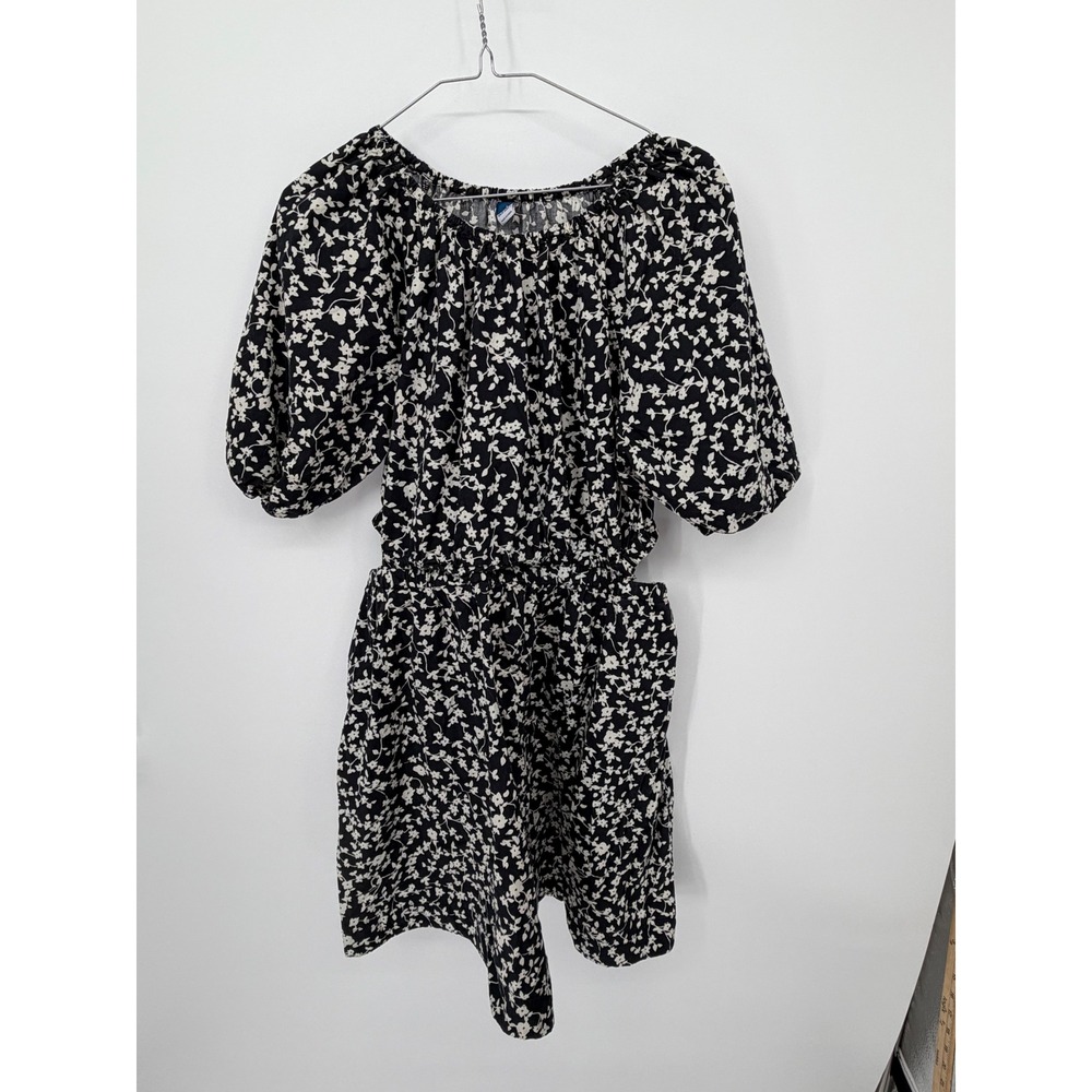 Old Navy Womens Dress Floral Cut-Out Puff Sleeve Black White Size L